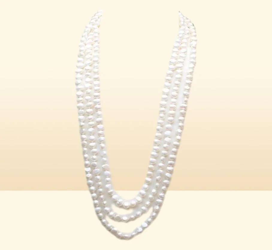 Handgemaakte lange 200 cm natuurlijke 78 mm witte barokke zoetwater parel ketting trui chain222S9086685