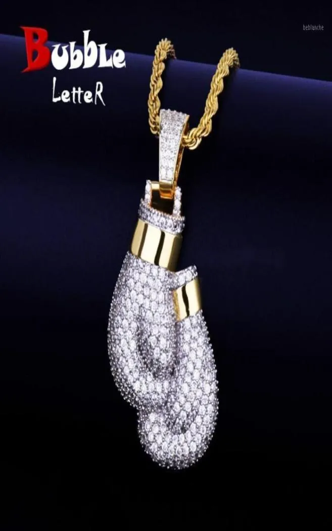 Цепи Bling Boxing Gloves Подвесной колье колье шарм веревочный цепь Золотой цвет Iced Cubic Zircon Men039s хип -хоп ювелирные изделия16604773