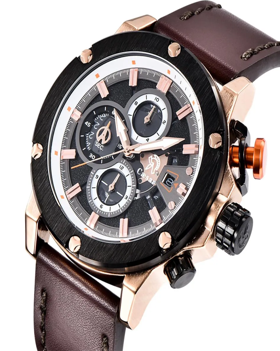 Luxury Leather Strap Rose Gold Quartz Movement Chronograph Waterproof Sport Mens Watches Top Wristwatch Male Watch Men 2019 Relogi3138938