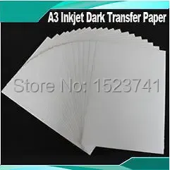 Papper 20 ark Hållbar A3 Inkjet Dark Transfer Paper Heat Press DIY TSHIRT Printing
