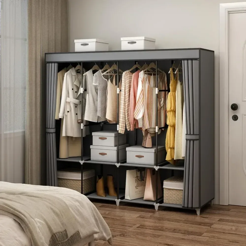 67 Inch Portable Wardrobe Closet Enclosed Clothes Rack Organizer With 4 ...