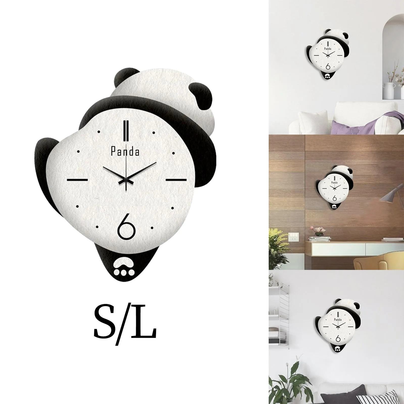 Panda Shape Wall Clock Non-Ticking Hanging Clock for Living Room Wall ...