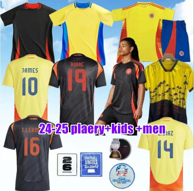 2024 Colombia James Soccer Jerseys Kids Kit 2025 Columbia National Team Football Shirt Home Away Set Camisetas 2024 Copa America D.Valoyes Arango C. Chucho Cuadrado