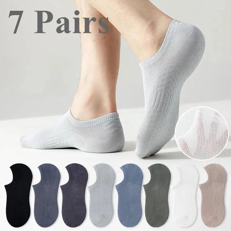 Herensokken 7 paar anti-slip no-show mannen Hoogwaardige katoen onzichtbare slipper Non-slip Zomer Mesh Sports Runing