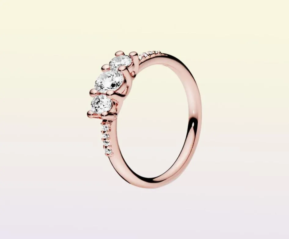 Rose Gold Three Stone Ring Women Girls Wedding Gift Designer Jewelry for Real 925 Sterling Silver Lover Rings with Original5909176