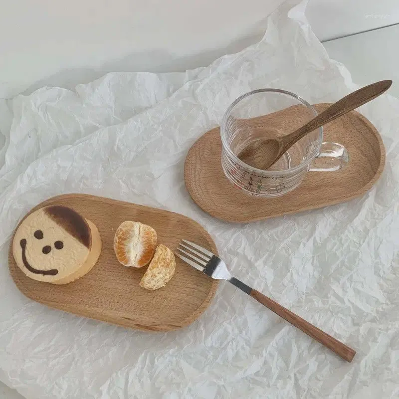 Teller japanischer Stil Ovaler Teller Holz Serviertablett Tee Tassen Untertassenschale Obst Aufbewahrungspaletten Küchentischdekoration Dekor