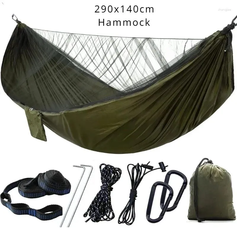 Camp Furniture Mosquiton Net Hängematte Einfacher Einrichten von 290 x 140 cm mit 2 Baumgurten protable leichte Hängematten im Freien Campingreisen im Freien