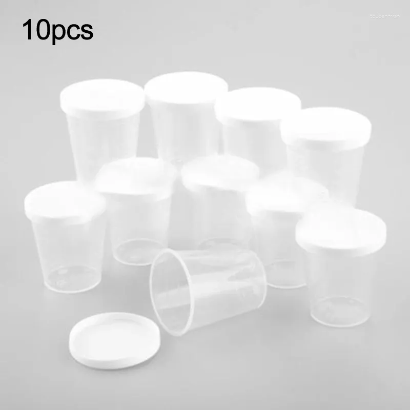 Lagerflaschen 10pcs 30 ml Kunststoffmessbecher mit weißen Deckel CAP CLEAR CONTALER TRADUATTER FLISSIONENTE