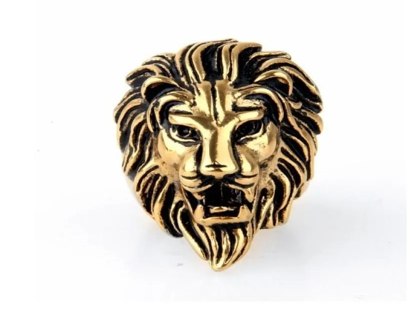 Joyería vintage entera domineering lion anillo europa y america lion king ring anillo de oro plateado us size 71599763333