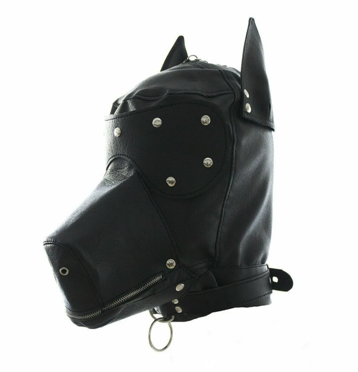 Maskerad kostymhundvalphuvudmask med krage full ansikte huva fest cosplay mun gag choker zippad muzzel set7190252