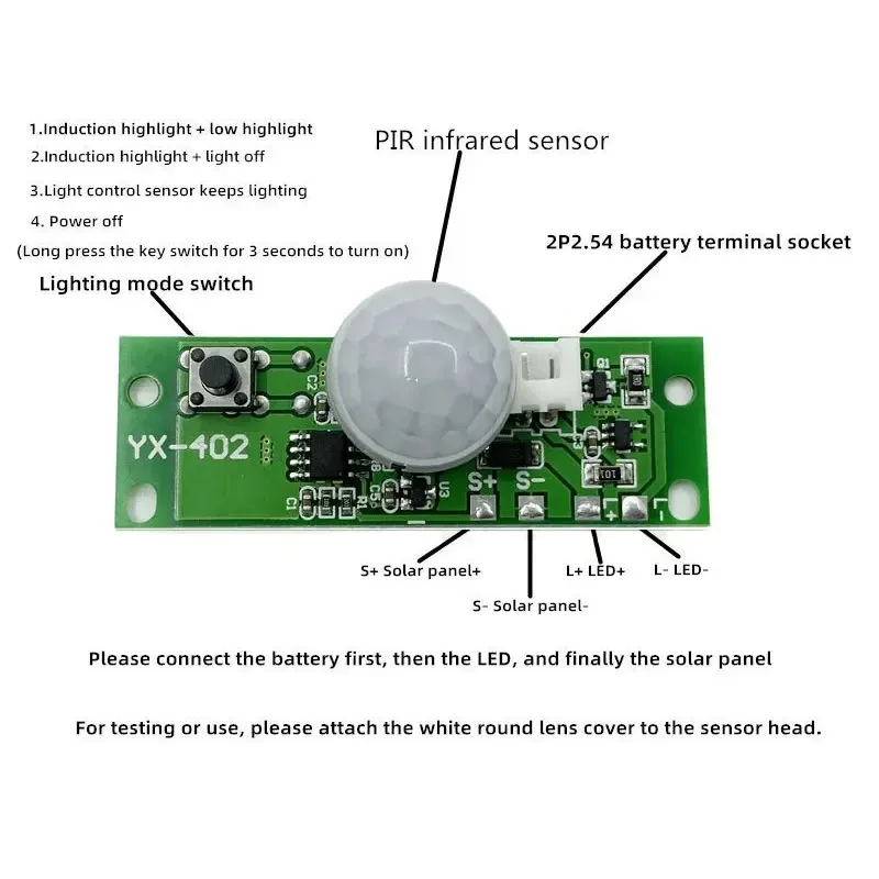 3,7 V Module de commande de carton d'éclairage solaire DIY Module de contrôleur de lumière du jardin Circuit de circuit imprimé à la lampe solaire infrarouge