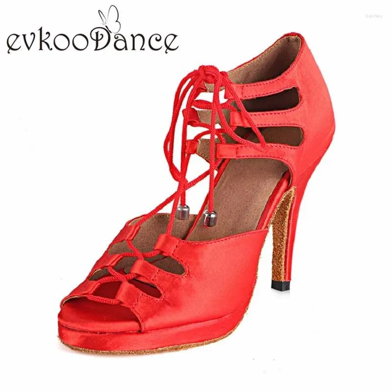 Dance Shoes Evkoodance Size US 4-12 Red And Black Or Khaki High Heel 10 Cm Professional Latin Evkoo- 476