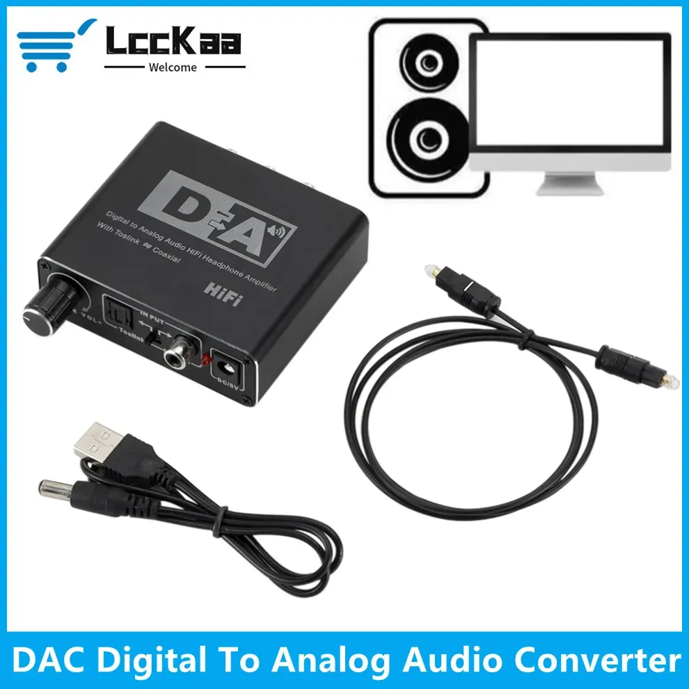 Convertisseur LCCKAA HIFI DAC DAC Digital To Analogue Audio Convertisseur Decoder AMP 3,5 mm AUX RCA Adaptateur Adaptateur Toslink Optical Coaxial Sortie DAC