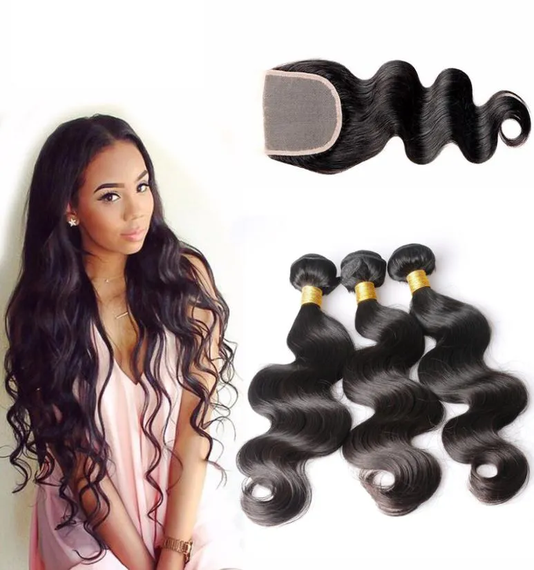 Brésilien Body Wave Hair Human 3 Bundles with Closers Natural Black Color4964733