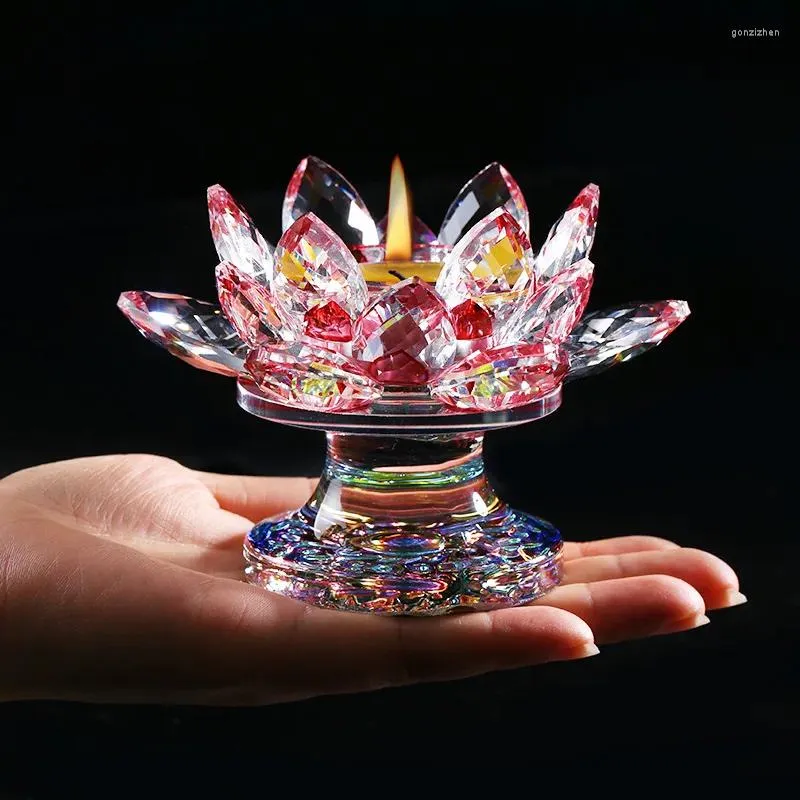 Decoratieve beeldjes Tibetaanse tranische boeddhistische kunstmatige kristal lotus Butter Lamp Basis Tempel/Home Putting Decorate Candle