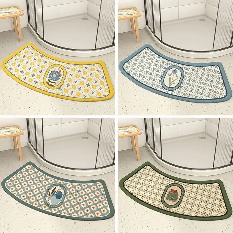 Tapis de salle de bain en forme d'arc en forme d'arc ventilateur de salle de bain en forme de tapis de salle de bain absorbant rapidement salle de douche de sol en peluche