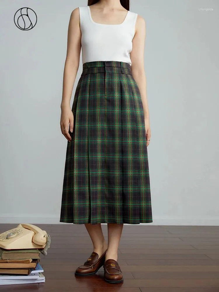 Faldas Dushu Retro Style Slim A-Line Half Skirt Autumn Plaid Women Black Green Women Casual