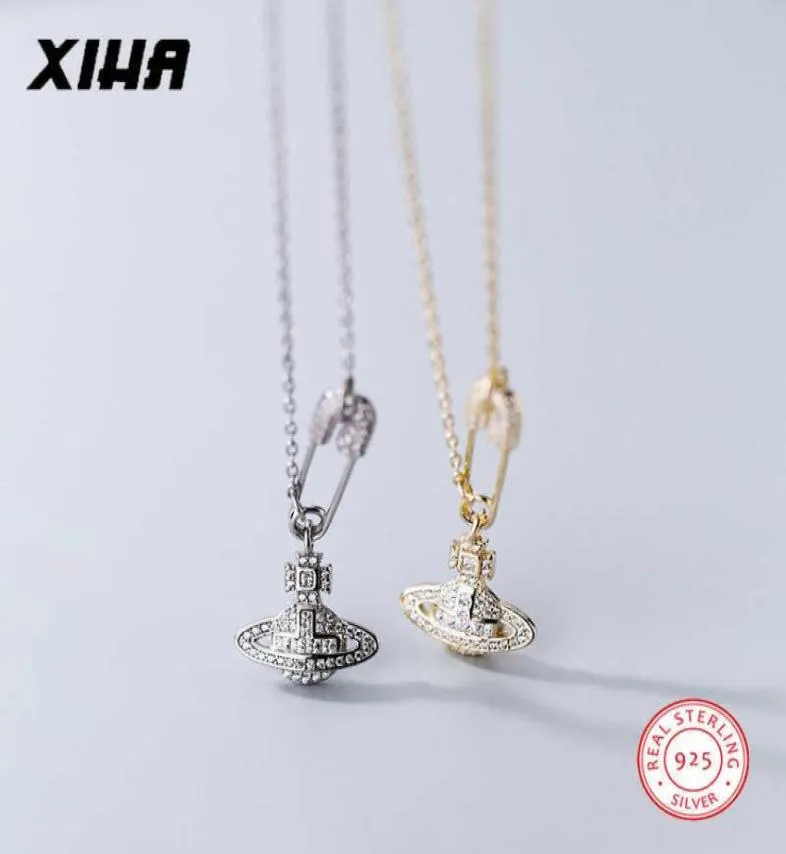 Xiha äkta 925 Sterling Silver Star Safety Pin Pendant Halsband Kvinnor Cubic Zirconia Choker Halsband S925 SMYELLT 2106216754669