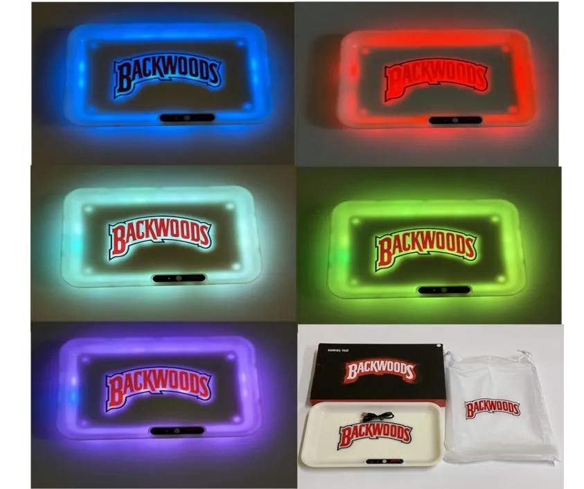 Backwoods Glow Tably LED Leuchten Rollende Tablett 278 mm208 mm leuchtend beleuchtet 420 Trockener Kräuter Tabak -Aufbewahrungsfachhalter Schnellladung mit 2927198