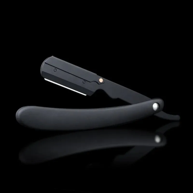 2024 Män rakar Barberverktyg Hår Razor Black Folding Shaver Knife rostfritt stål Straight Razor Bargaria Holder Gift1. Barberverktyg rak rakkniv