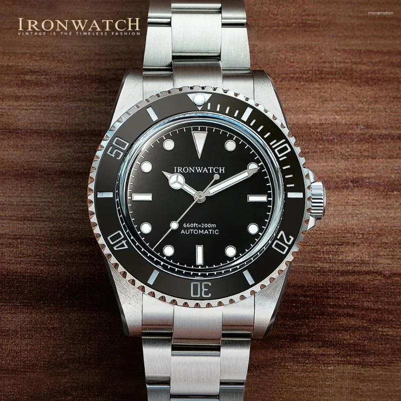 腕時計IronWatch Men's Watch Sub 14060自動機械式時計40mmブラックウォーターゴーストビンテージダイバーサファイアクリスタル8004-3