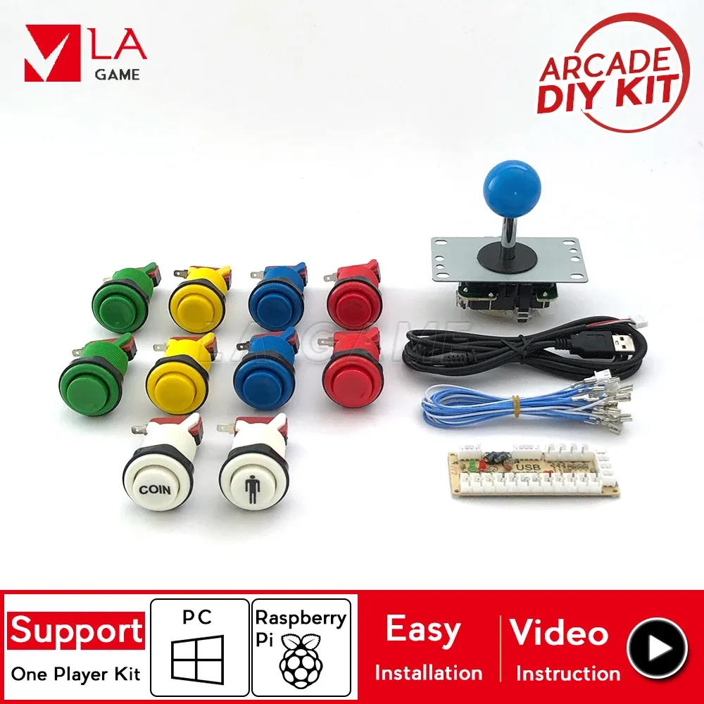 Oyunlar 1 Oyuncu DIY Kiti Sıfır Gecikme Encoder PC Rasberry Pi Arcade Oyunu Mutlu Tip Düğmeleri Sanwa Joystick 5 Pin 8 Yuvarlak Topla