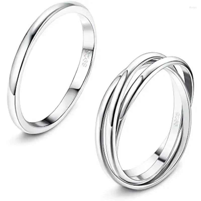 Rings de cluster Fansilver 925 Minimalista de prata esterlina empilhável para mulheres Branco de ouro Branco simples Banda clássica Triple Ring