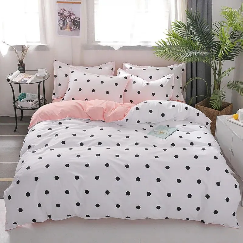 Bedding Sets Denisroom Pink Polka Dot Pattern Bed Linens White Duvet Cover Set Girls Sheet DF85#