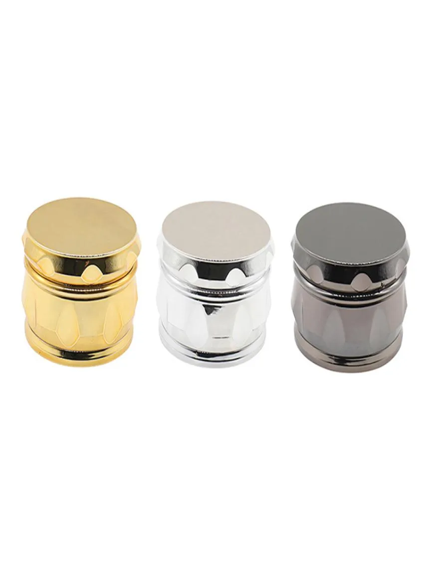 Fully Electroplated Plastic Grinders Smoking Tools Drum Shape Metal Color Herbal Grinder Metallic Concave Spice Mill Food Crusher 5963869