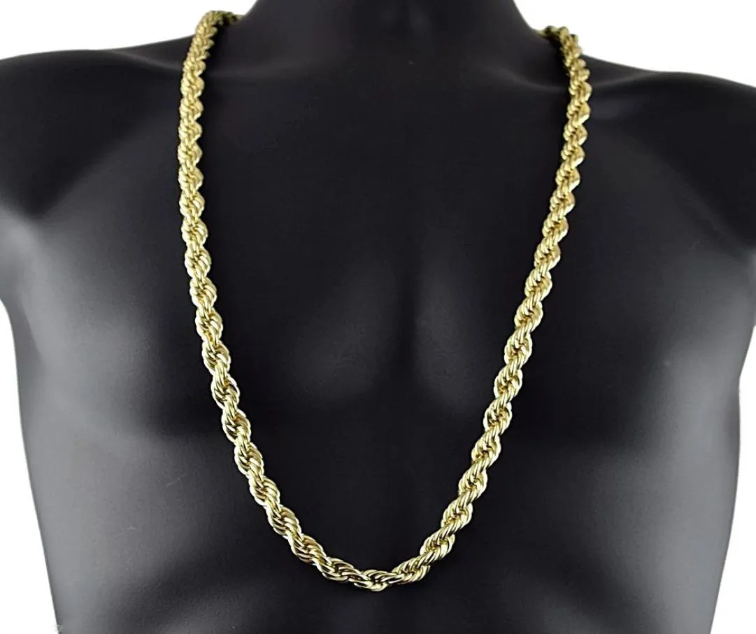 8 mm de espessura de 76cm de comprimento Corrente de corda sólida ED 24K Gold prateado Hiphop Ed Chain de Chain para Mens5385569