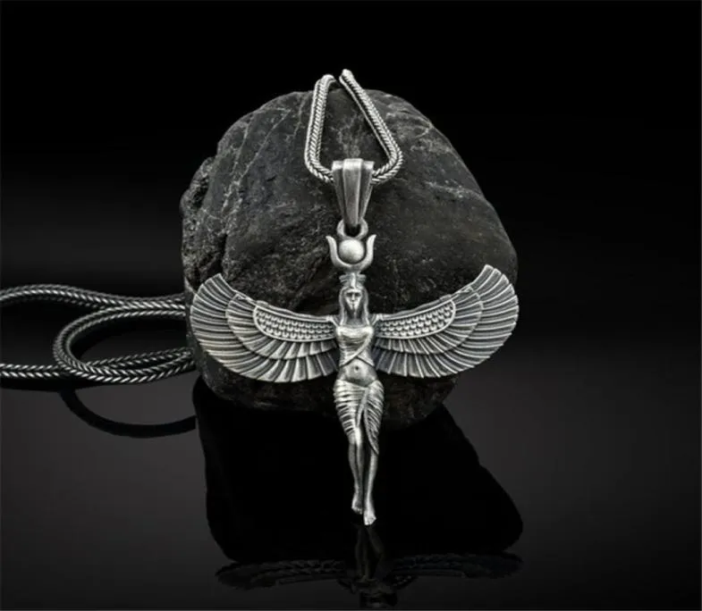 Collier pendentif ISIS 316l en acier inoxydable Silver Women Egyptian Winged Goddess Bijoux Cadeaux9246376