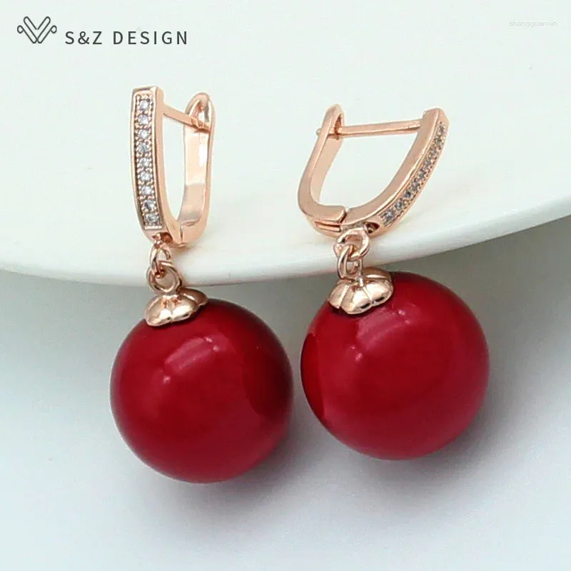 Dingle örhängen sz design mode färgglad rund imitation pärla för kvinnor bröllop fest 585 rosguld färg smycken