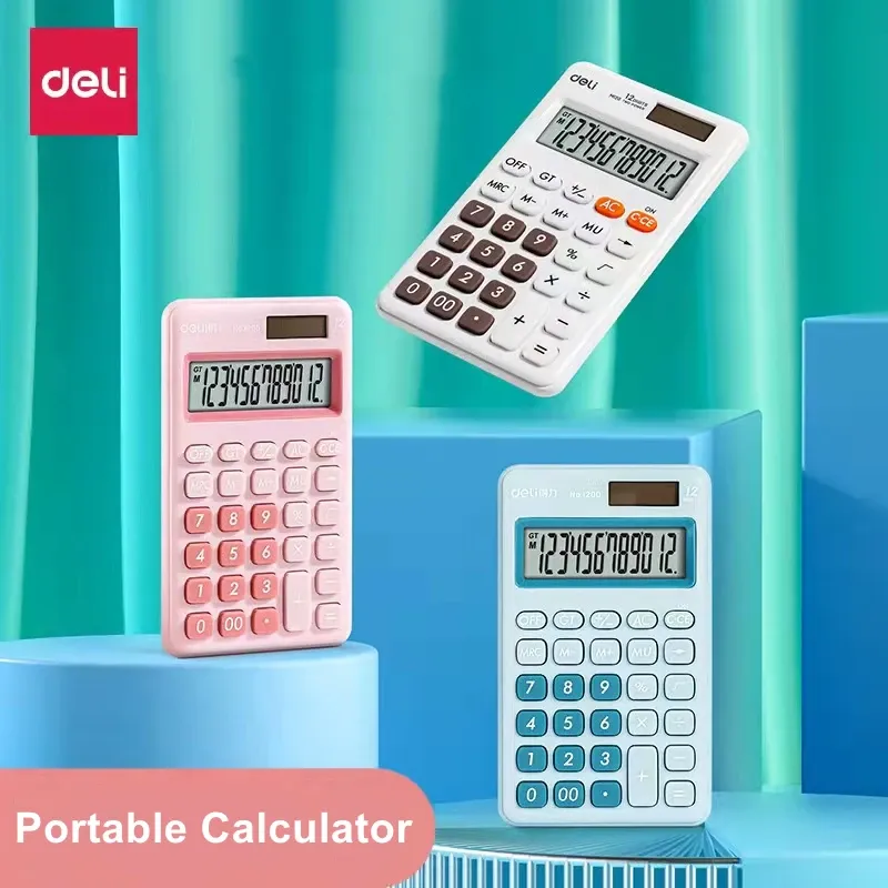 Calculators Deli Portable Calculator för Home Office Financial Accounting Calculators Solar Battery Power Calculating Machine Stationery