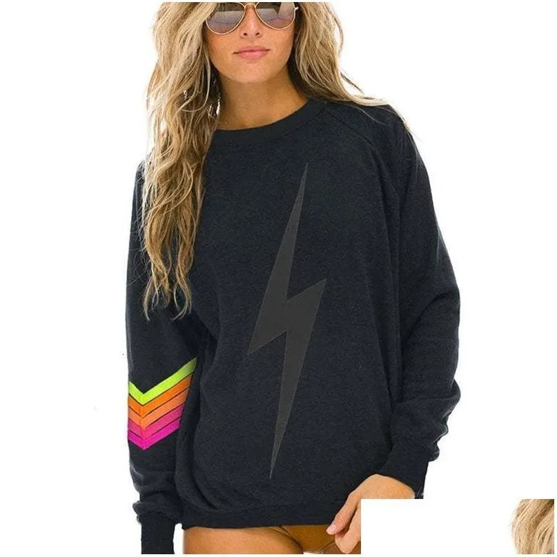 Women's Hoodies Sweatshirts Women S 2023 Autumn and Winter Elastic Sweatshirt Rainbow Print Round Neck Plover Nation 5 Srtipe Sweat DHJ49