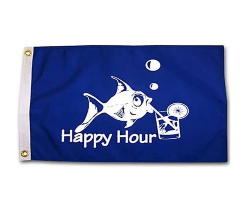 Happy Hour Fish Royal Blue Flag 3x5ft Polyester Outdoor ou Indoor Club Digital Printing Banner et drapeaux entièrement 9830222