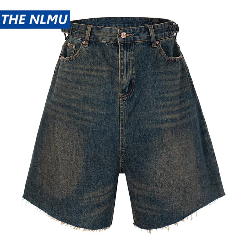 Wide Leg Vintage Jeans Short Men Summer Loose Casual Blue Denim Pants Retro Y2K Shorts 240401