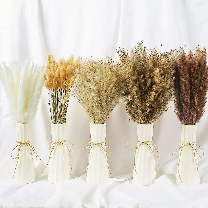 Decorative Flowers Pampas Grass Boho Room Decor White Pompas Floral Bouquet Fluffy Dry Flower 120Pcs 17 Inch Style Material Model Number