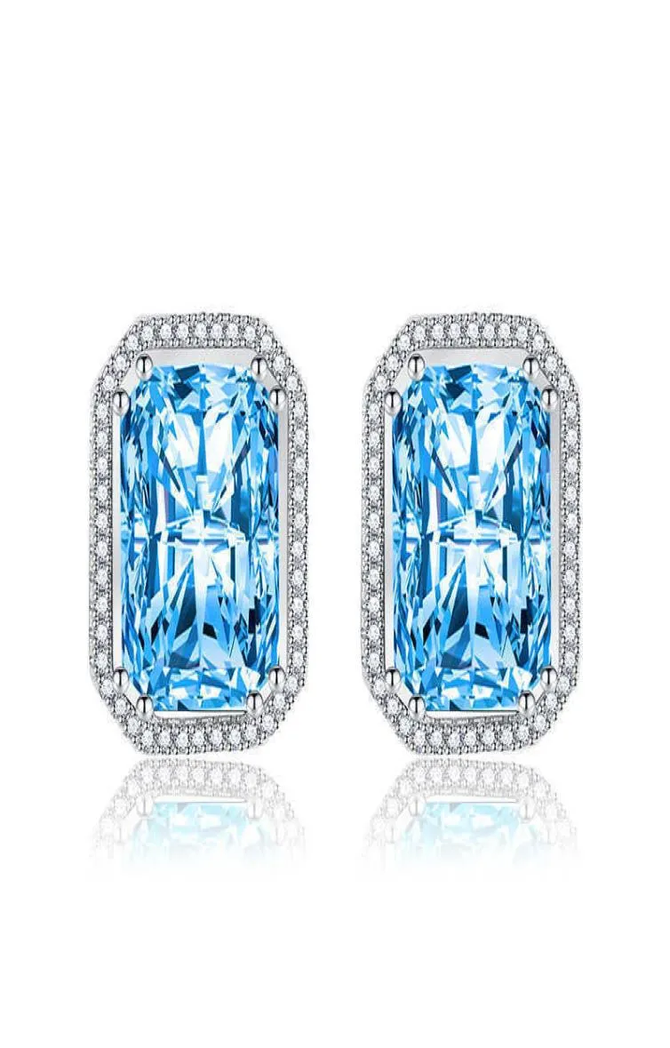 Brincos de agulha de prata jóias femininas de jóias retangulares azul branco6194987