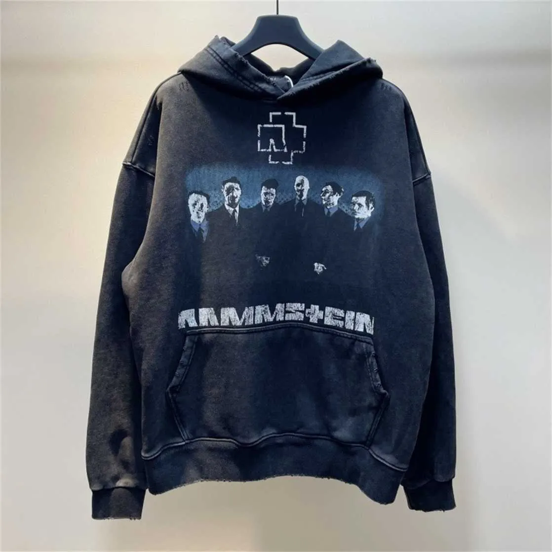 Yüksek Kaliteli Tasarımcı Giyim Paris Limited Edition Chariot Band Baskılı Yıkama Suyu Aşınmış Delikler Erkekler Kadın Hooded Sweater Top