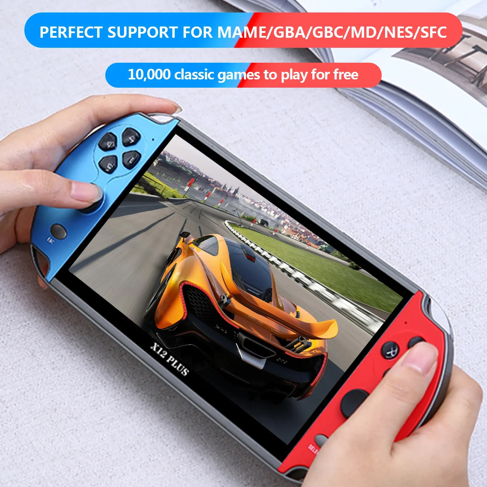 GamePads X7/X12 Plus Console di gioco portatile in 10 000 giochi gratuiti classici 4.3/5.1/7.1 pollici Schermo HD Player audio portatile portatile