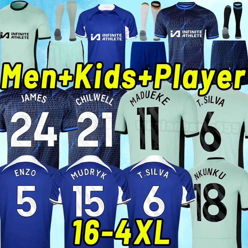 2023 2024ファンプレーヤーバージョン23 24 CFCサッカージャージPulisic Mount Havertz Sterling JorginhoフットボールシャツKoulibaly Kante Kids T. Silva Cucurella Men Kids 3XL 4XL