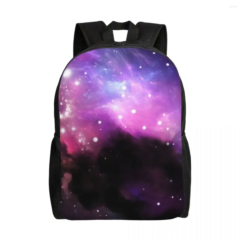 Backpack School Bag de 15 polegadas de laptop ombro casual Bagpack Space Nobula roxa e estrelas mochila