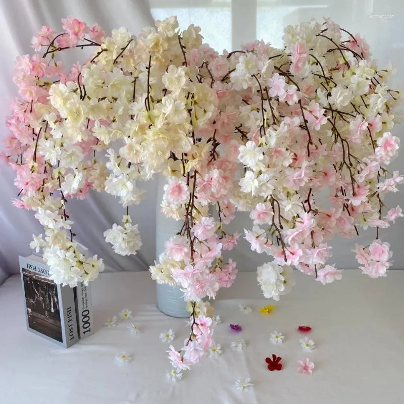 Dekorativa blommor 150 cm 72 Konstgjorda hängande körsbärsblomningar för heminredning Silkvattenfall Blomvasväxter