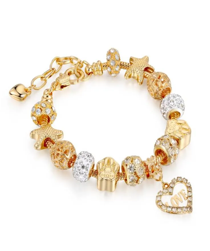 Gold Love Crystal Charms Bracelets Women Fashion Jewelry Valentine Gift3864193