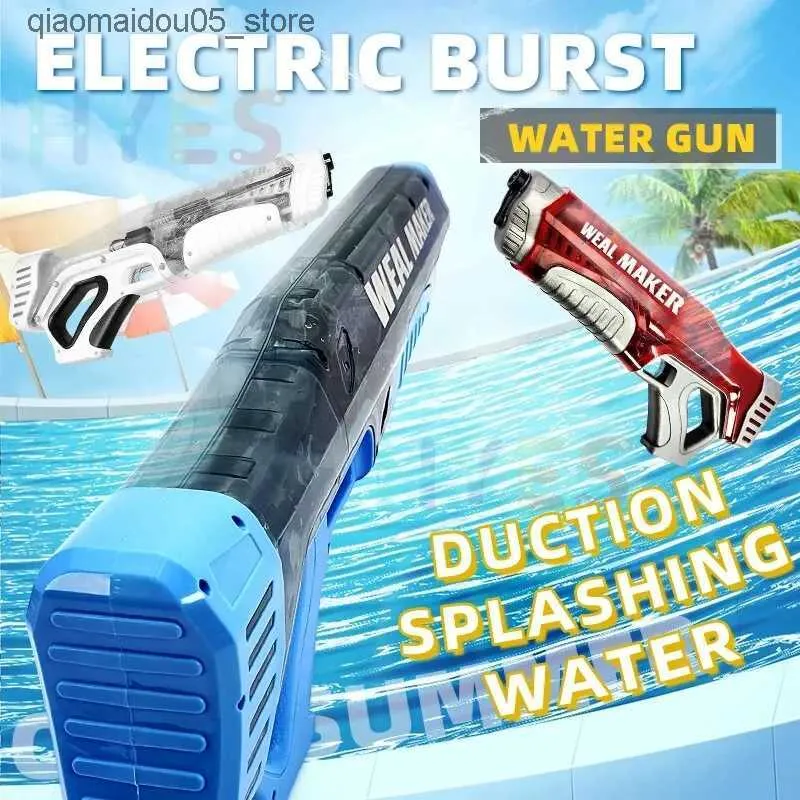 Plack Play Water Fun 2024 Nowy przezroczysty w pełni automatyczny elektryczny pistolet pochłaniający wodę do letnich zewnętrznych plaży elektrycznej broń z broni Prezenty Q240413