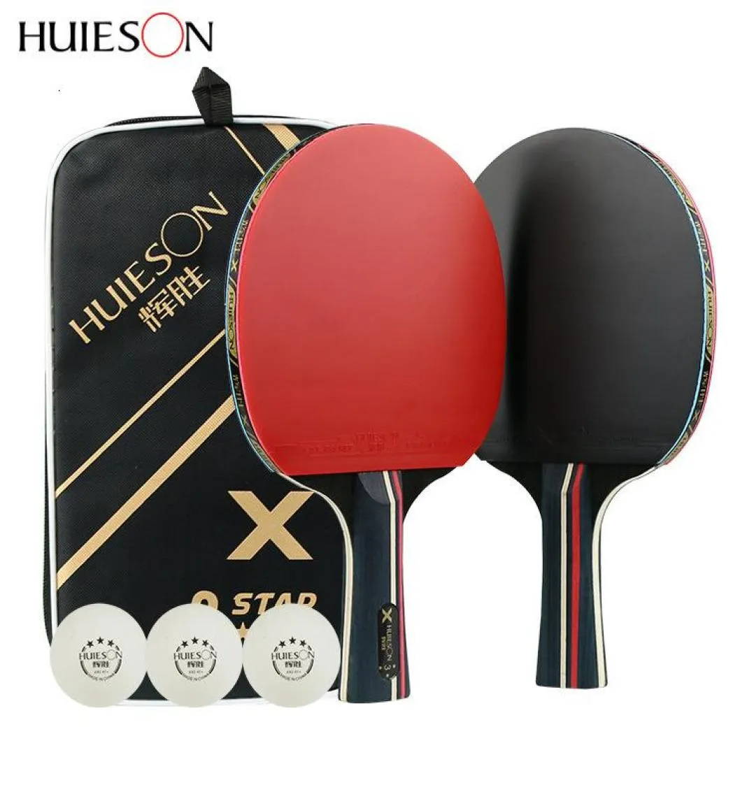 Table Raaquets de tennis HUIESON 3 étoiles Bat Bat Pure Wood Racket Set Pong Paddle with Case Balls Tenis Raquete flcs Power1069380