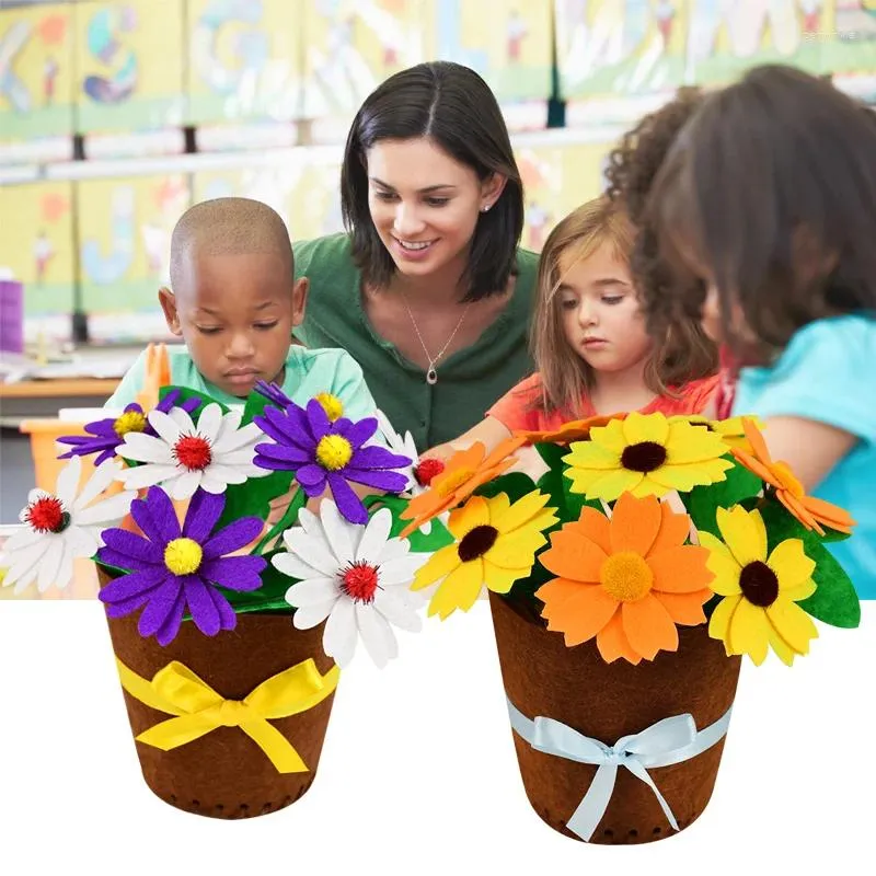 Dekorative Blumen handgefertigte DIY Blumen -Topf Filzköpfe gefälschte Pflanze für Kindergärtner Kinder Künste Kunsthandwerk Ausbildung Spielzeug Geschenke