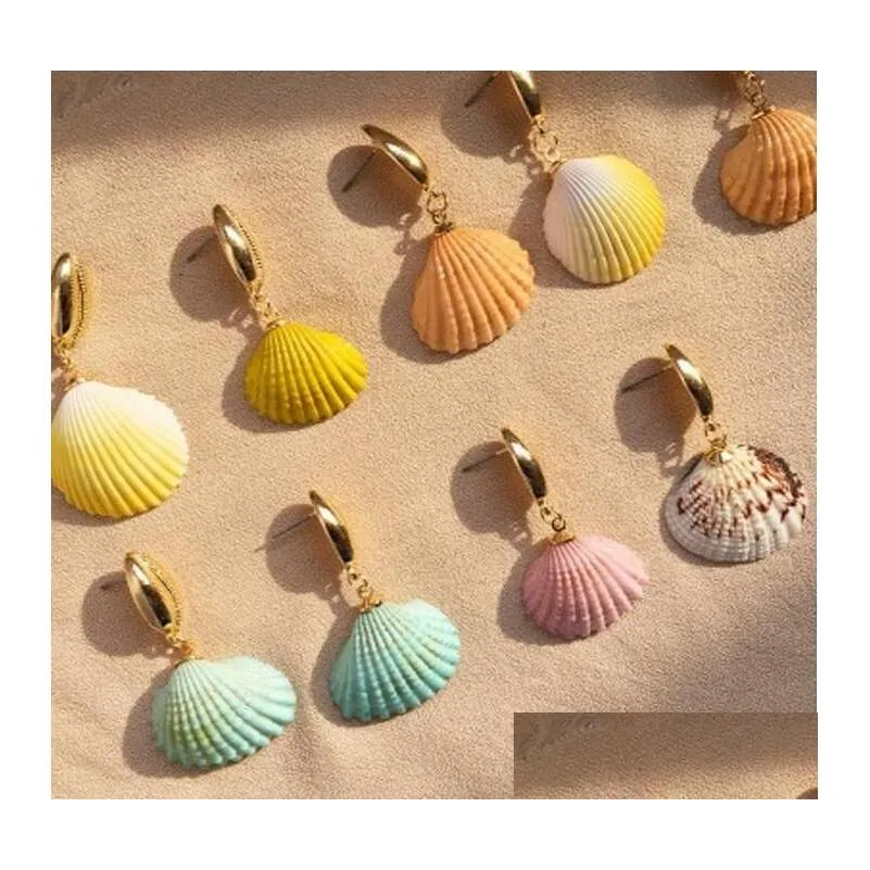 Dangle & Chandelier New Handmade Shell Earrings Bohemian Gold Irregar Seashell Conch Earring For Women Girl Lady Beach Holiday Jewelr Dhpkd