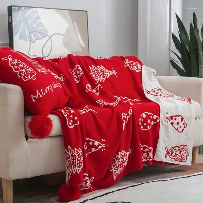 Coperte Ballo per albero di Natale a maglieria soggiorno per il tempo libero divano decorazione per vacanze rosso