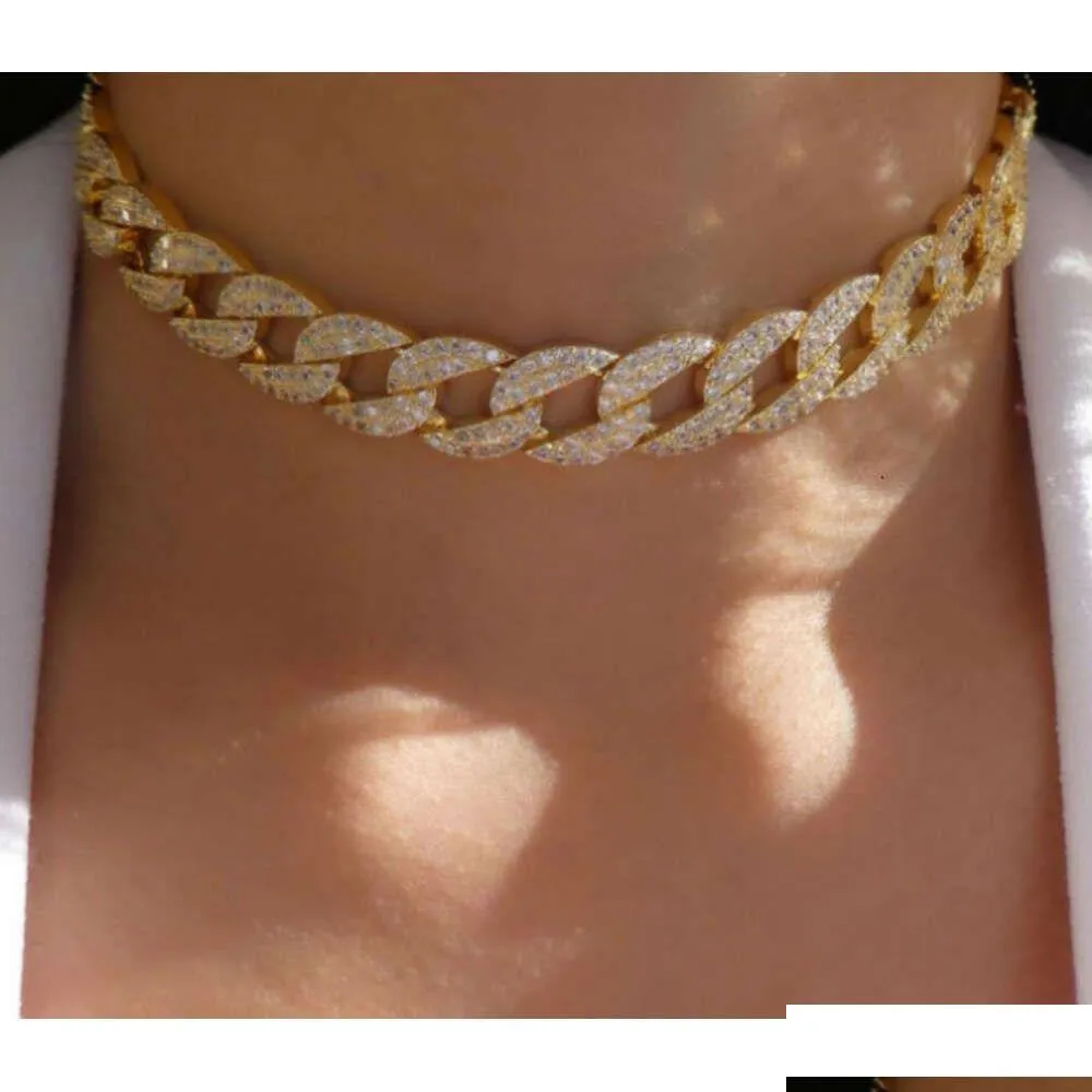 ABS Hip Hop Gold Cubanlink mit Kristall Diamondchain Halskette für Frauen Schmuck Drop Lieferung Lose Perlen DH4BV